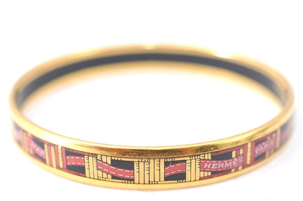 Authentic HERMES Email PM Bangle Ribbon Motif Gold Black Red J1393