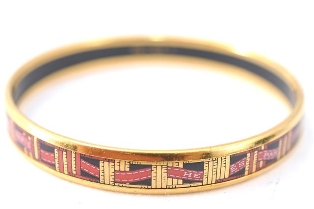 Authentic HERMES Email PM Bangle Ribbon Motif Gold Black Red J1393