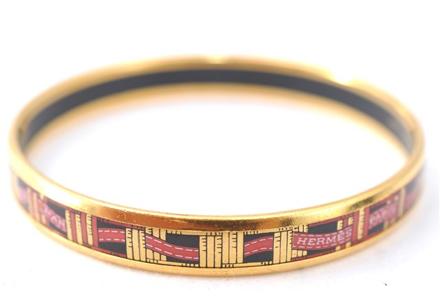 Authentic HERMES Email PM Bangle Ribbon Motif Gold Black Red J1393