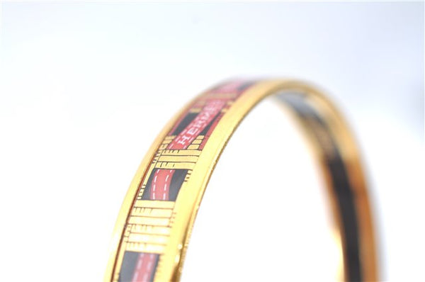 Authentic HERMES Email PM Bangle Ribbon Motif Gold Black Red J1393