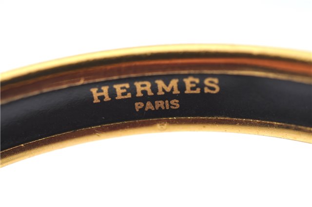 Authentic HERMES Email PM Bangle Ribbon Motif Gold Black Red J1393