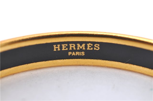 Authentic HERMES Email PM Bangle Ribbon Motif Gold Black Red J1393