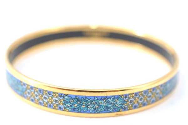 Authentic HERMES Email PM Bangle Star Flower Motif Gold Blue J1394