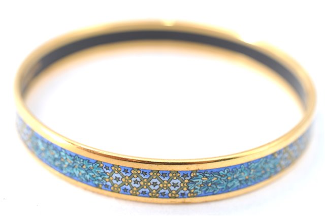 Authentic HERMES Email PM Bangle Star Flower Motif Gold Blue J1394