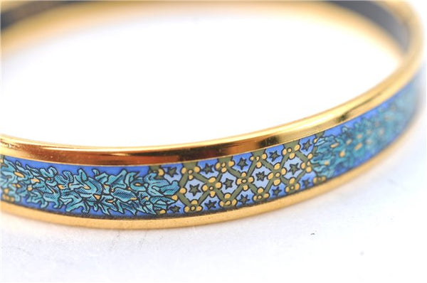 Authentic HERMES Email PM Bangle Star Flower Motif Gold Blue J1394