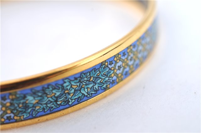 Authentic HERMES Email PM Bangle Star Flower Motif Gold Blue J1394