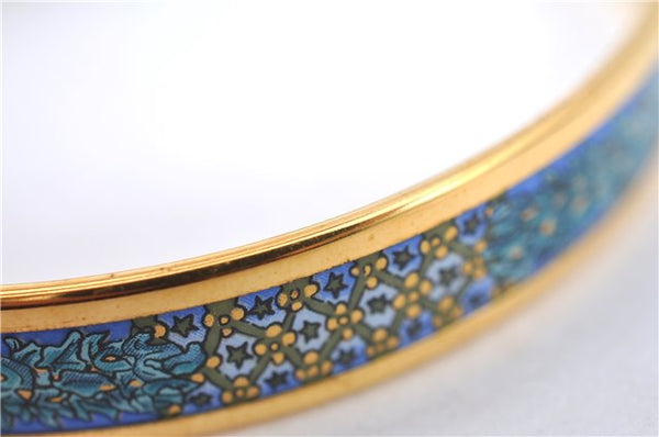 Authentic HERMES Email PM Bangle Star Flower Motif Gold Blue J1394