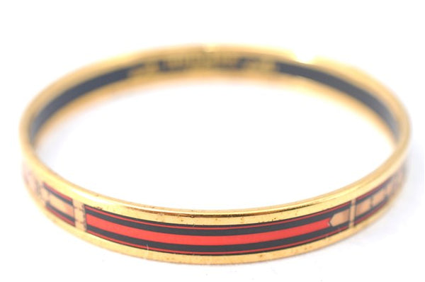 Authentic HERMES Email PM Bangle Belt Motif Gold Red Black J1411