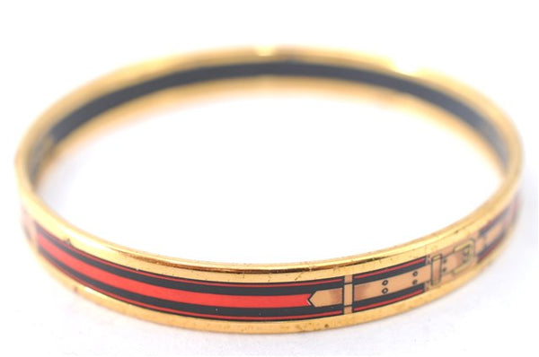 Authentic HERMES Email PM Bangle Belt Motif Gold Red Black J1411