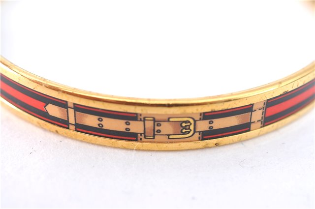 Authentic HERMES Email PM Bangle Belt Motif Gold Red Black J1411