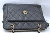 Authentic CHANEL Caviar Skin CC Logo Chain Shoulder Tote Bag Purse Black J1416