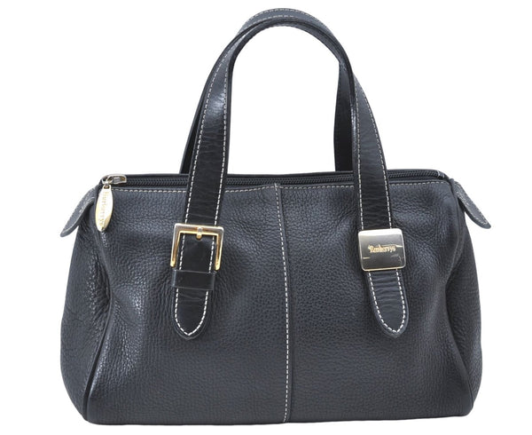 Authentic Burberrys Vintage Leather Hand Bag Purse Black J1424
