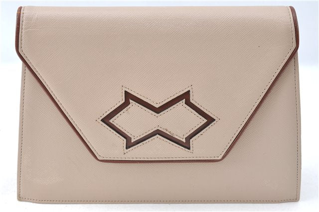 Authentic YVES SAINT LAURENT Clutch Hand Bag Purse Leather Beige J1428