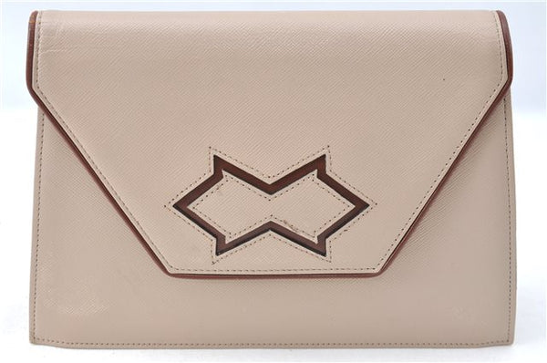 Authentic YVES SAINT LAURENT Clutch Hand Bag Purse Leather Beige J1428