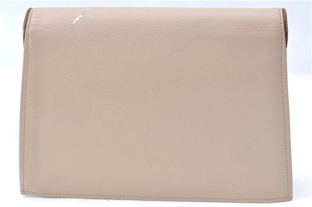 Authentic YVES SAINT LAURENT Clutch Hand Bag Purse Leather Beige J1428