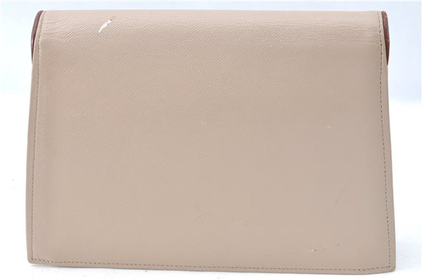 Authentic YVES SAINT LAURENT Clutch Hand Bag Purse Leather Beige J1428