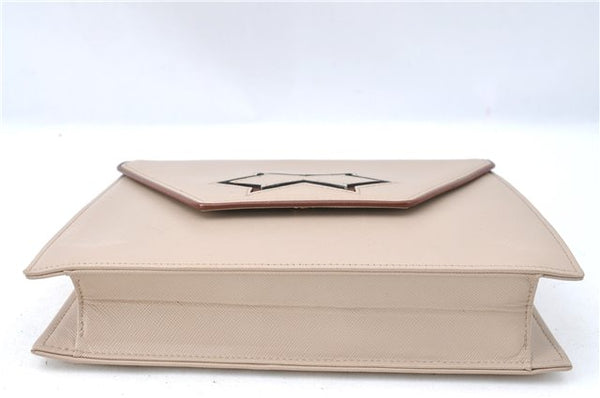 Authentic YVES SAINT LAURENT Clutch Hand Bag Purse Leather Beige J1428