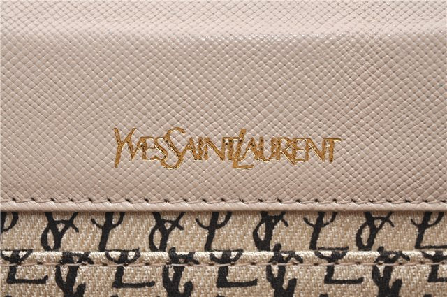 Authentic YVES SAINT LAURENT Clutch Hand Bag Purse Leather Beige J1428