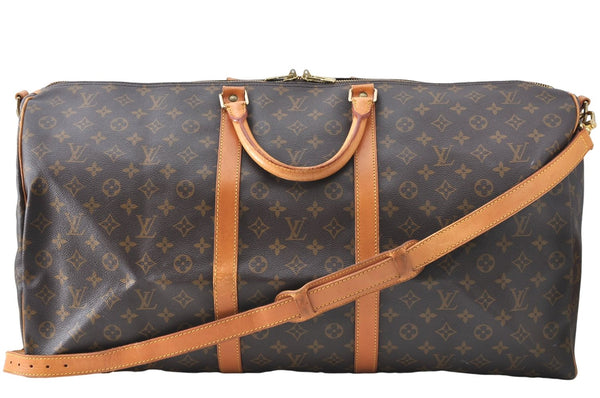 Auth Louis Vuitton Monogram Keepall Bandouliere 60 Boston Bag M41412 LV J1430