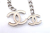 Authentic CHANEL Chain Belt CC Logos Silver White J1476