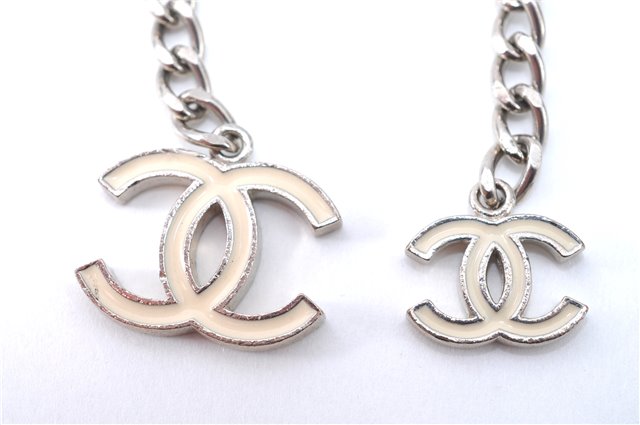 Authentic CHANEL Chain Belt CC Logos Silver White J1476