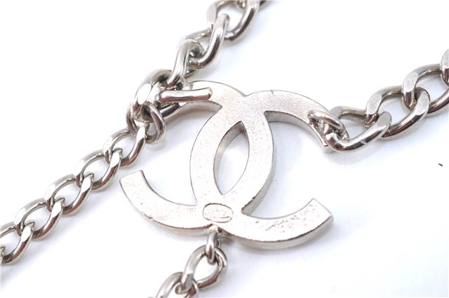 Authentic CHANEL Chain Belt CC Logos Silver White J1476