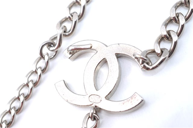 Authentic CHANEL Chain Belt CC Logos Silver White J1476