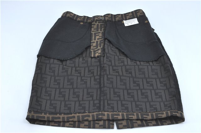 Authentic FENDI Zucca Skirt Cotton USA 4 26 inch Brown Balck J1478