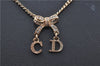 Authentic Christian Dior Ribbon Gold Tone Chain Pendant Necklace CD J1479