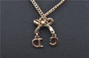 Authentic Christian Dior Ribbon Gold Tone Chain Pendant Necklace CD J1479