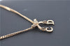 Authentic Christian Dior Ribbon Gold Tone Chain Pendant Necklace CD J1479