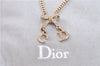 Authentic Christian Dior Ribbon Gold Tone Chain Pendant Necklace CD J1479