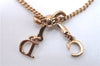 Authentic Christian Dior Ribbon Gold Tone Chain Pendant Necklace CD J1479