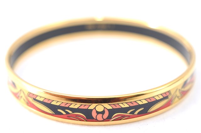 Authentic HERMES Email PM Bangle Rope Motif Gold Red Black J1481