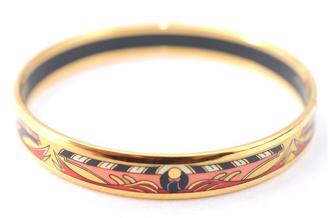 Authentic HERMES Email PM Bangle Rope Motif Gold Red Black J1481