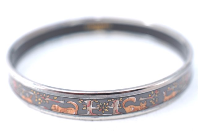 Authentic HERMES Email PM Bangle Animal Motif Silver Gray Box J1518