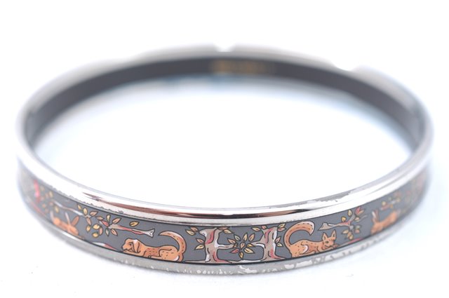 Authentic HERMES Email PM Bangle Animal Motif Silver Gray Box J1518