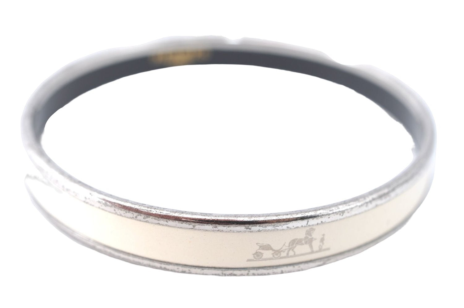 Authentic HERMES Email PM Bangle Caleche Motif Silver White J1519