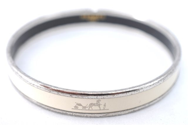 Authentic HERMES Email PM Bangle Caleche Motif Silver White J1519