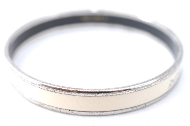 Authentic HERMES Email PM Bangle Caleche Motif Silver White J1519