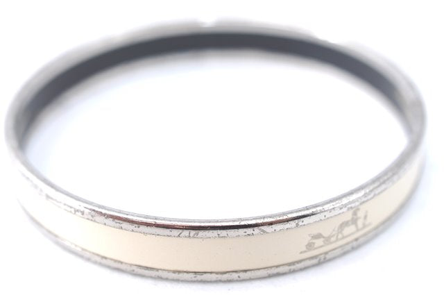 Authentic HERMES Email PM Bangle Caleche Motif Silver White J1519