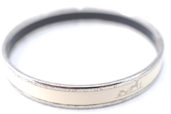 Authentic HERMES Email PM Bangle Caleche Motif Silver White J1519