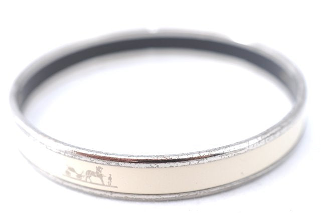 Authentic HERMES Email PM Bangle Caleche Motif Silver White J1519