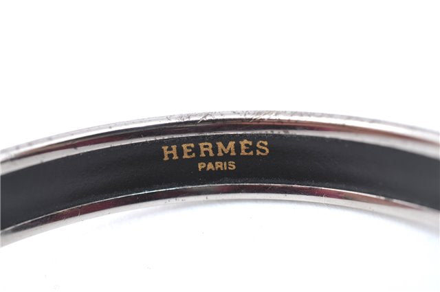 Authentic HERMES Email PM Bangle Caleche Motif Silver White J1519