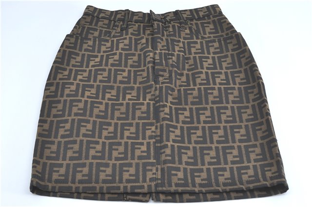 Authentic FENDI Zucca Skirt Cotton USA 4 26 inch Brown Balck J1523