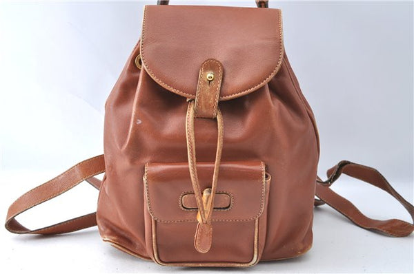 Authentic GUCCI Bamboo Backpack Leather Brown J1553