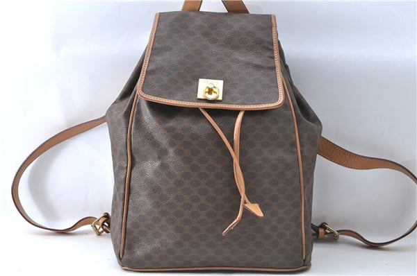 Authentic CELINE Macadam Blason Pattern Backpack PVC Leather Brown J1557