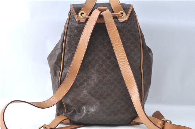 Authentic CELINE Macadam Blason Pattern Backpack PVC Leather Brown J1557