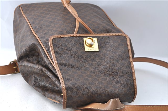 Authentic CELINE Macadam Blason Pattern Backpack PVC Leather Brown J1557