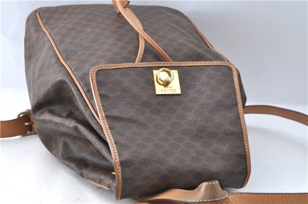 Authentic CELINE Macadam Blason Pattern Backpack PVC Leather Brown J1557